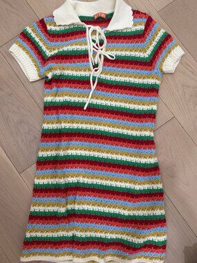 kitri crochet dress Kitri Ridley Striped Crochet Mini Dress